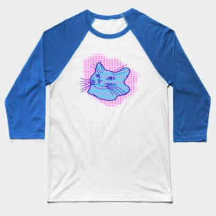 Blue Cat Pink Polka Dots Baseball T-Shirt